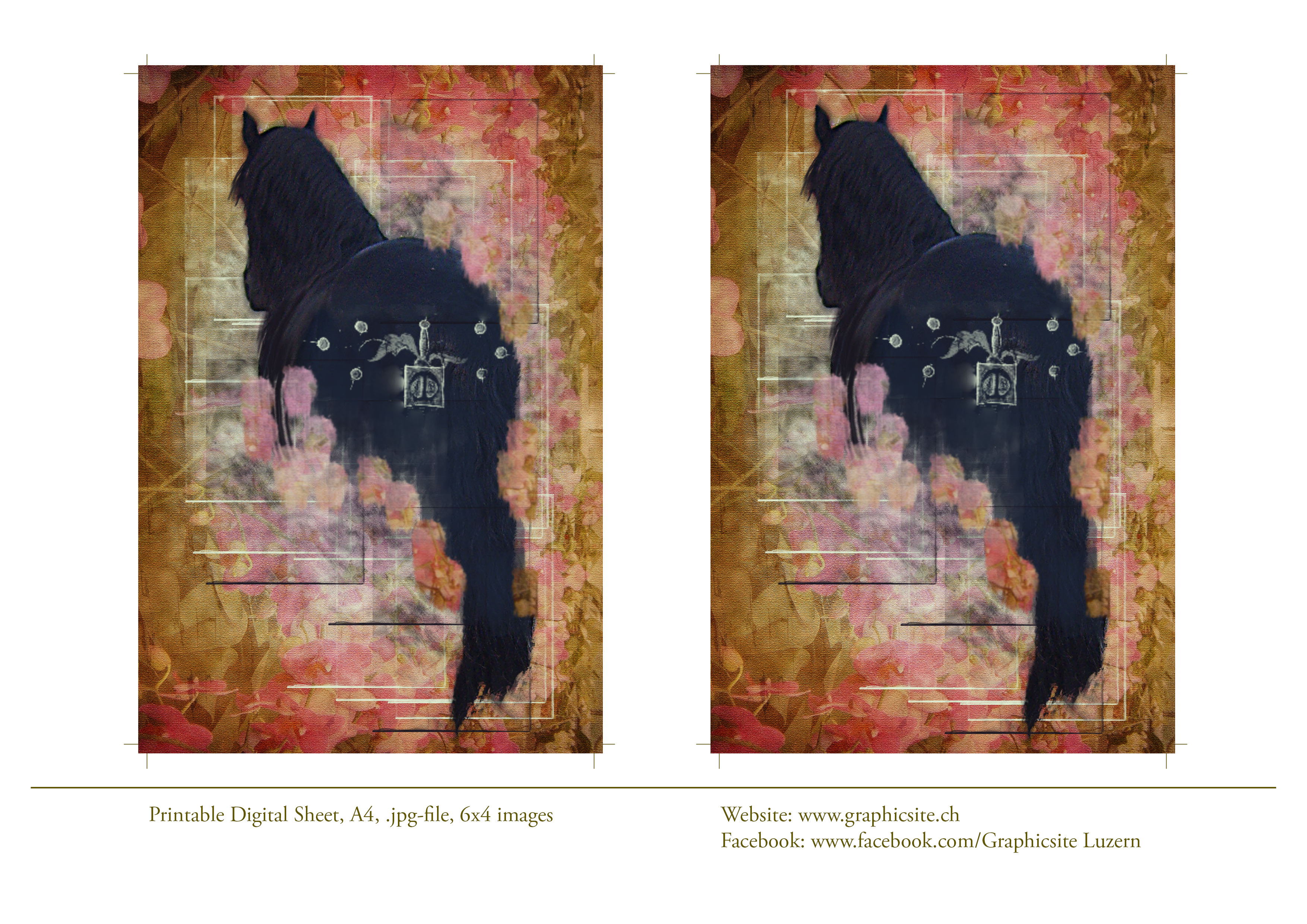 Printable Digital Sheet - 6x4 Images - Framed Horse Painting